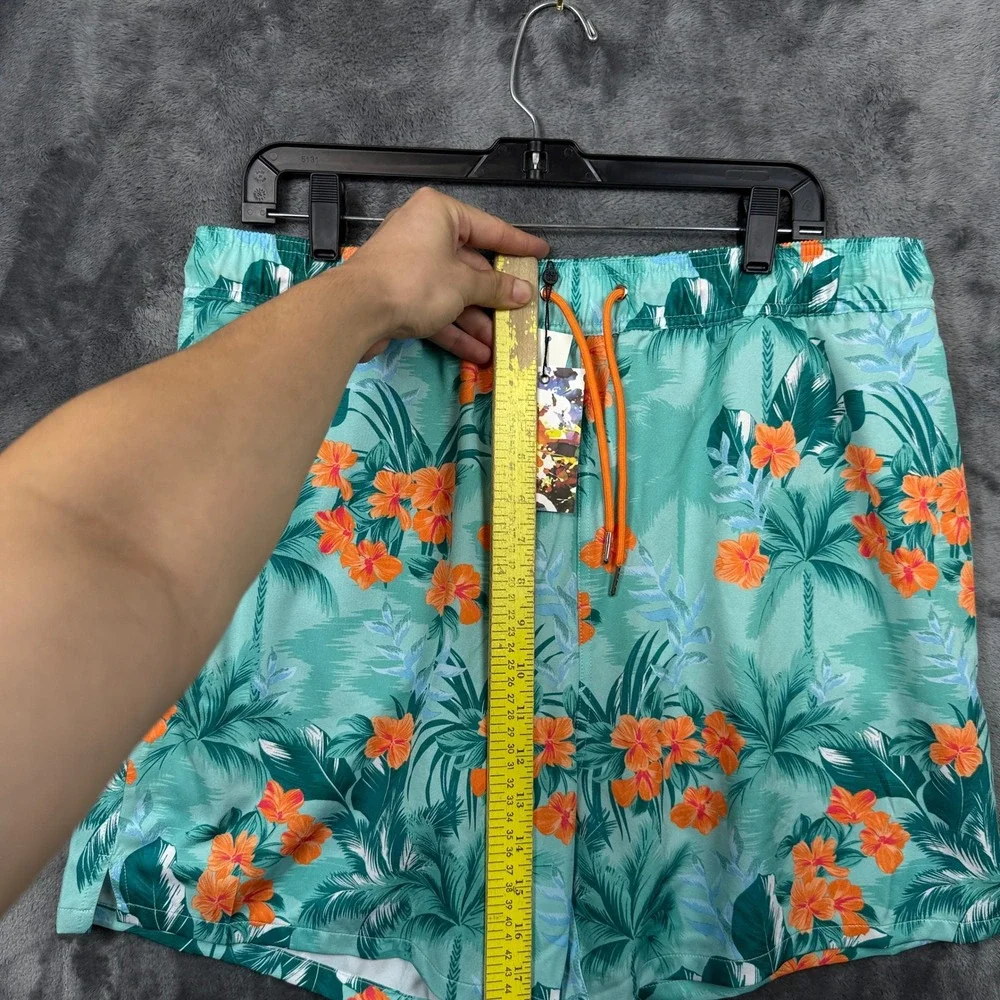 Robert Graham Swim Trunks Men XL Green New Tropical Forest Floral Hibiscus Print